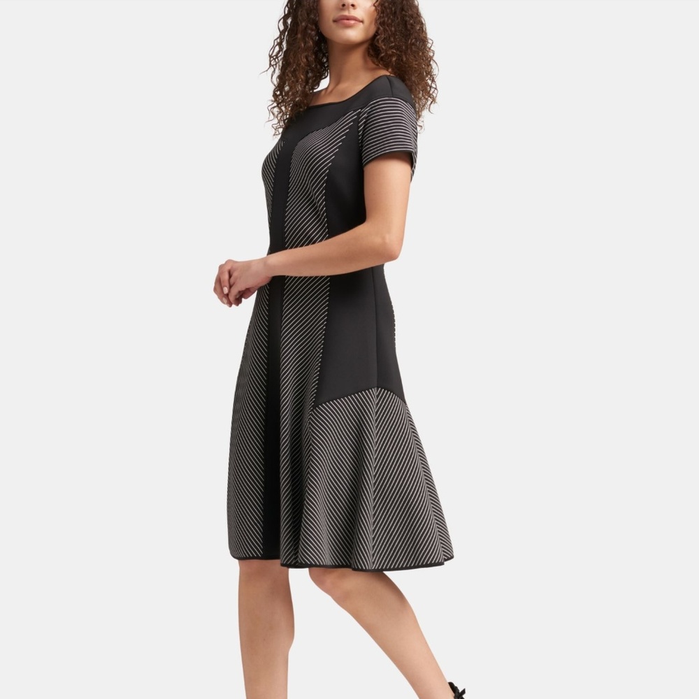 DKNY Womens Block Cap Sleeve A-Line Dress